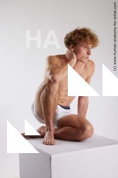 Underwear Man White Kneeling poses - ALL Athletic Medium Blond Kneeling poses - on one knee Standard Photoshoot Academic