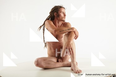 Nude Man White Sitting poses - simple Athletic Brown Sitting poses - ALL Dreadlocks Standard Photoshoot Realistic