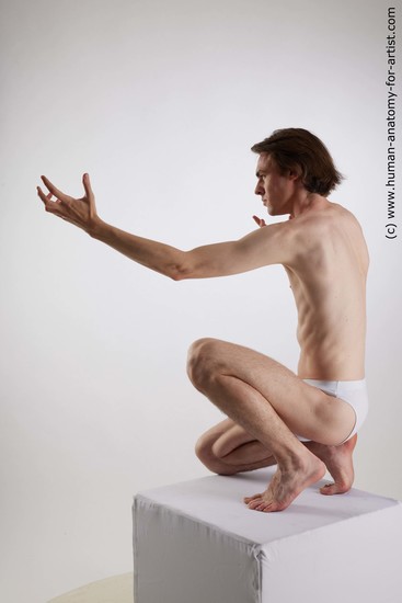 Underwear Man White Kneeling poses - ALL Slim Medium Brown Kneeling poses - on one knee Standard Photoshoot Academic