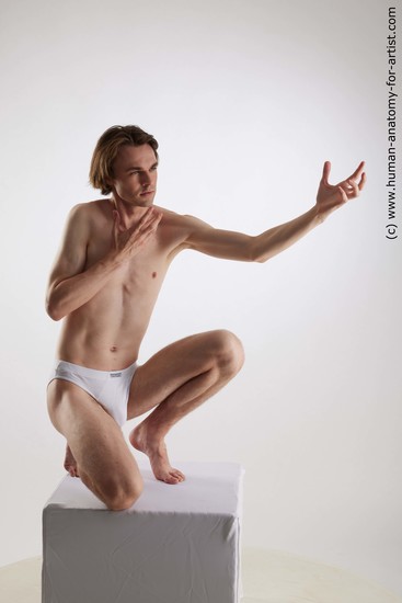 Underwear Man White Kneeling poses - ALL Slim Medium Brown Kneeling poses - on one knee Standard Photoshoot Academic