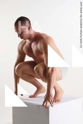Underwear Man White Kneeling poses - ALL Muscular Short Brown Kneeling poses - on both knees Standard Photoshoot Academic