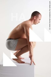 Underwear Man White Kneeling poses - ALL Muscular Short Brown Kneeling poses - on both knees Standard Photoshoot Academic