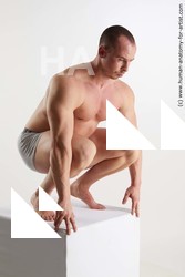 Underwear Man White Kneeling poses - ALL Muscular Short Brown Kneeling poses - on both knees Standard Photoshoot Academic