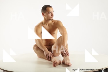 Nude Man White Sitting poses - simple Slim Short Brown Sitting poses - ALL Standard Photoshoot Realistic