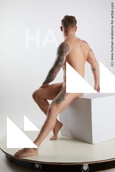 Nude Man White Sitting poses - simple Muscular Short Brown Sitting poses - ALL Standard Photoshoot Realistic