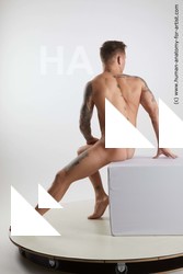 Nude Man White Sitting poses - simple Muscular Short Brown Sitting poses - ALL Standard Photoshoot Realistic