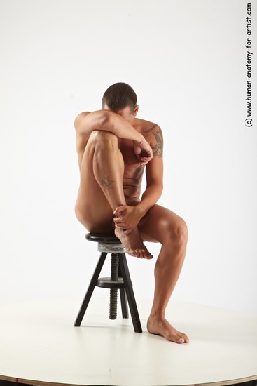 Nude Man White Sitting poses - simple Slim Long Brown Sitting poses - ALL Standard Photoshoot Realistic