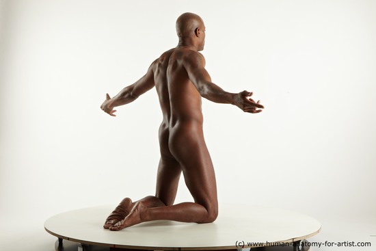 Nude Man Black Kneeling poses - ALL Athletic Bald Kneeling poses - on both knees Standard Photoshoot Realistic