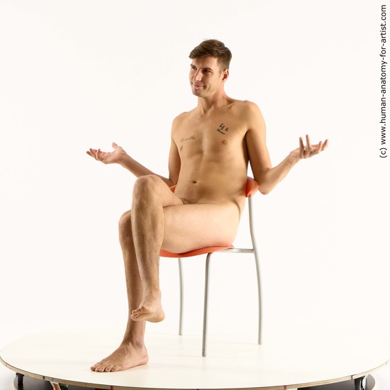 Nude Man White Sitting poses - simple Slim Short Brown Sitting poses - ALL Standard Photoshoot Realistic