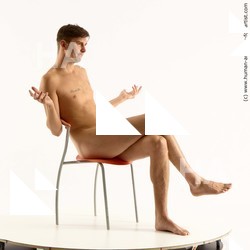 Nude Man White Sitting poses - simple Slim Short Brown Sitting poses - ALL Standard Photoshoot Realistic