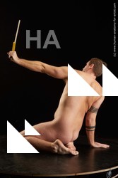 Nude Fighting with sword Man White Kneeling poses - ALL Average Short Brown Kneeling poses - on both knees Standard Photoshoot Realistic Fighting poses - ALL