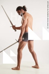 Underwear Fighting with sword Man Black Standing poses - ALL Muscular Medium Black Standing poses - simple Standard Photoshoot Academic Fighting poses - ALL