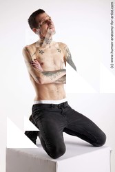 Casual Man White Kneeling poses - ALL Underweight Short Brown Kneeling poses - on both knees Standard Photoshoot Academic