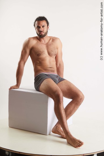 Underwear Man Black Sitting poses - simple Muscular Long Black Sitting poses - ALL Standard Photoshoot Academic