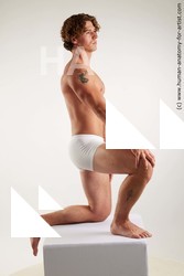 Underwear Man White Kneeling poses - ALL Athletic Short Brown Kneeling poses - on one knee Standard Photoshoot Academic