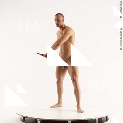Nude Fighting with gun Man White Standing poses - ALL Muscular Short Brown Standing poses - simple Standard Photoshoot Realistic Fighting poses - ALL