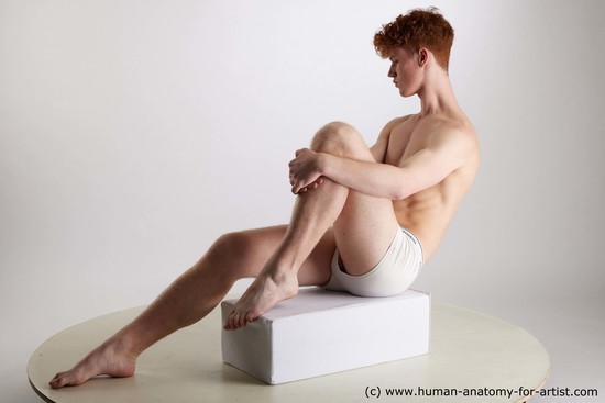 Underwear Man White Sitting poses - simple Slim Short Red Sitting poses - ALL Standard Photoshoot Academic