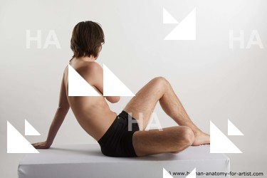 Underwear Man White Sitting poses - simple Slim Short Brown Sitting poses - ALL Standard Photoshoot Academic