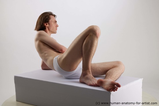 Underwear Man White Laying poses - ALL Slim Short Brown Laying poses - on side Standard Photoshoot Academic