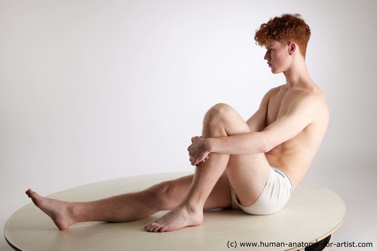 Underwear Man White Sitting poses - simple Slim Short Red Sitting poses - ALL Standard Photoshoot Academic