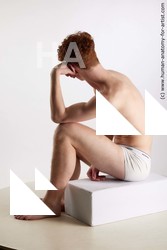 Underwear Man White Sitting poses - simple Slim Short Red Sitting poses - ALL Standard Photoshoot Academic