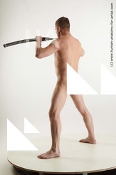 Nude Fighting with sword Man White Standing poses - ALL Slim Short Brown Standing poses - simple Standard Photoshoot Realistic Fighting poses - ALL