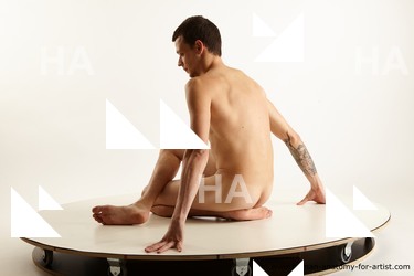 Nude Man White Sitting poses - simple Slim Short Brown Sitting poses - ALL Standard Photoshoot Realistic