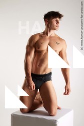 Underwear Man White Kneeling poses - ALL Athletic Short Brown Kneeling poses - on both knees Standard Photoshoot Academic