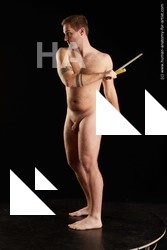 Nude Fighting with sword Man White Standing poses - ALL Average Short Brown Standing poses - simple Standard Photoshoot Realistic Fighting poses - ALL