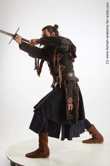 Casual Fighting with sword Man White Standing poses - ALL Slim Long Brown Standing poses - simple Standard Photoshoot Academic Fighting poses - ALL