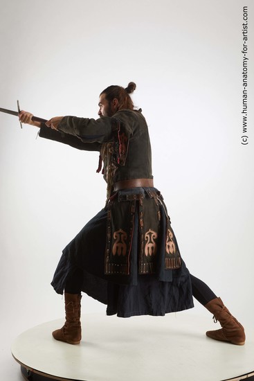 Casual Fighting with sword Man White Standing poses - ALL Slim Long Brown Standing poses - simple Standard Photoshoot Academic Fighting poses - ALL