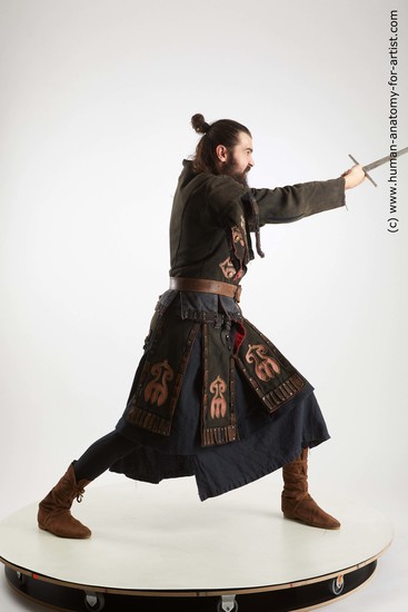 Casual Fighting with sword Man White Standing poses - ALL Slim Long Brown Standing poses - simple Standard Photoshoot Academic Fighting poses - ALL
