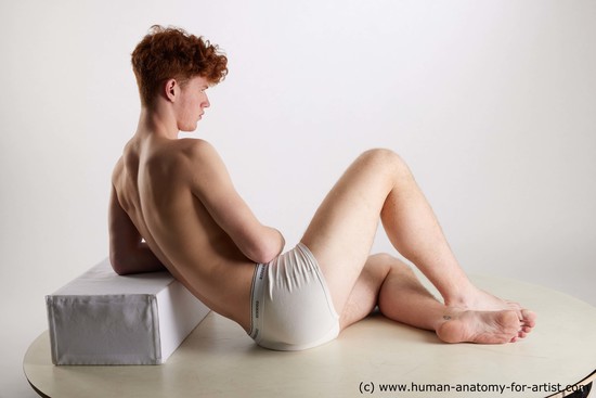 Underwear Man White Sitting poses - simple Slim Short Red Sitting poses - ALL Standard Photoshoot Academic