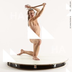 Nude Fighting with axe Man White Kneeling poses - ALL Slim Brown Kneeling poses - on one knee Dreadlocks Standard Photoshoot Realistic Fighting poses - ALL