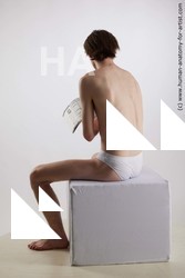 Underwear Man White Sitting poses - simple Slim Short Brown Sitting poses - ALL Standard Photoshoot Academic