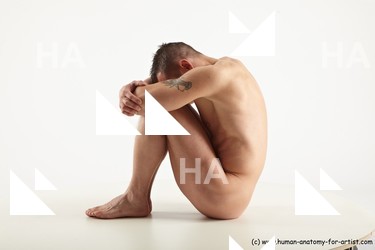 Nude Man White Sitting poses - simple Slim Short Brown Sitting poses - ALL Standard Photoshoot Realistic
