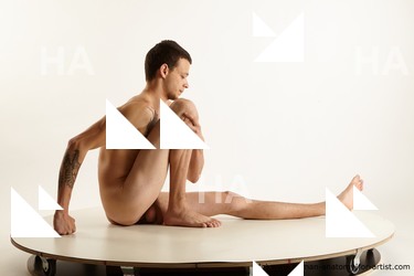 Nude Man White Sitting poses - simple Slim Short Brown Sitting poses - ALL Standard Photoshoot Realistic
