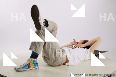 Casual Man White Laying poses - ALL Slim Long Brown Laying poses - on back Standard Photoshoot  Academic