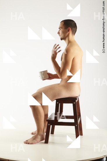 Nude Man White Sitting poses - simple Slim Short Brown Sitting poses - ALL Standard Photoshoot Realistic