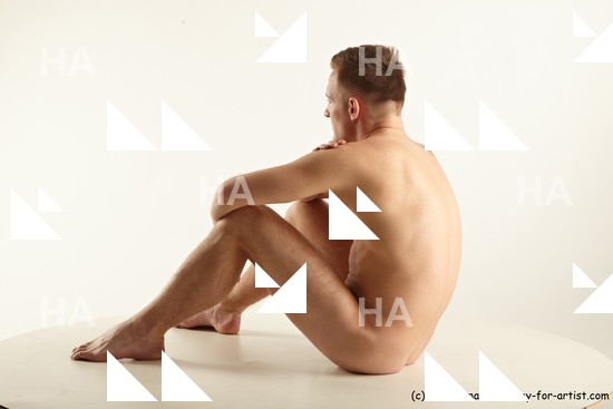Nude Man White Sitting poses - simple Slim Short Brown Sitting poses - ALL Standard Photoshoot Realistic