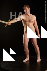 Nude Fighting with sword Man White Standing poses - ALL Average Short Brown Standing poses - simple Standard Photoshoot Realistic Fighting poses - ALL