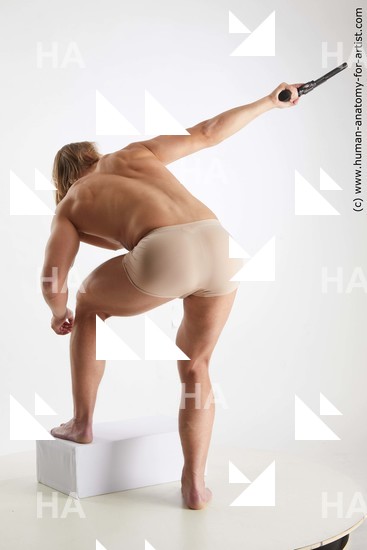 Underwear Fighting with gun Man White Standing poses - ALL Muscular Medium Brown Standing poses - simple Standard Photoshoot Academic Fighting poses - ALL