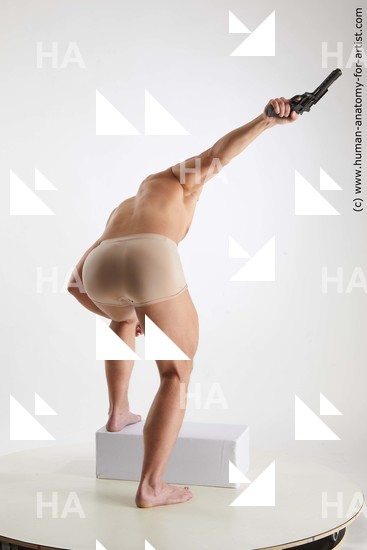 Underwear Fighting with gun Man White Standing poses - ALL Muscular Medium Brown Standing poses - simple Standard Photoshoot Academic Fighting poses - ALL