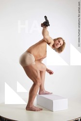 Underwear Fighting with gun Man White Standing poses - ALL Muscular Medium Brown Standing poses - simple Standard Photoshoot Academic Fighting poses - ALL