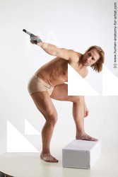 Underwear Fighting with gun Man White Standing poses - ALL Muscular Medium Brown Standing poses - simple Standard Photoshoot Academic Fighting poses - ALL