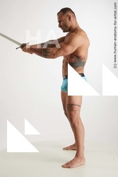 Underwear Fighting with sword Man White Standing poses - ALL Muscular Short Brown Standing poses - simple Standard Photoshoot Academic Fighting poses - ALL