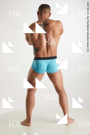 Underwear Fighting with sword Man White Standing poses - ALL Muscular Short Brown Standing poses - simple Standard Photoshoot Academic Fighting poses - ALL