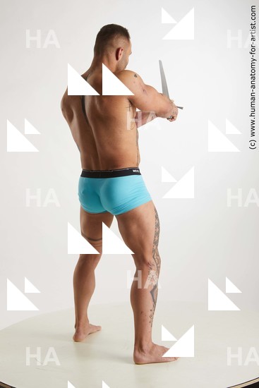 Underwear Fighting with sword Man White Standing poses - ALL Muscular Short Brown Standing poses - simple Standard Photoshoot Academic Fighting poses - ALL