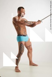 Underwear Fighting with sword Man White Standing poses - ALL Muscular Short Brown Standing poses - simple Standard Photoshoot Academic Fighting poses - ALL