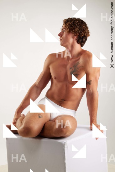 Underwear Man White Sitting poses - simple Athletic Medium Brown Sitting poses - ALL Standard Photoshoot Academic